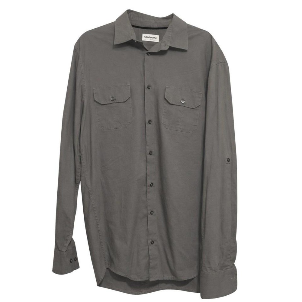 Claiborne Men's XL Slim Fit Gray Stretch Wrinkle Free Dress Shirt‎